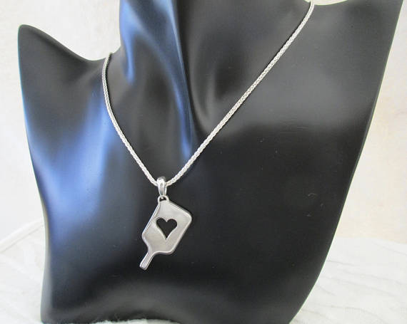 PB&J Sterling Silver Mega Heart Pickleball Pendant (Pb12-2h)