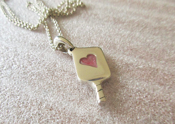 PB&J Acrylic Filled Hearts in Sterling Silver Pickleball Paddle pb14f