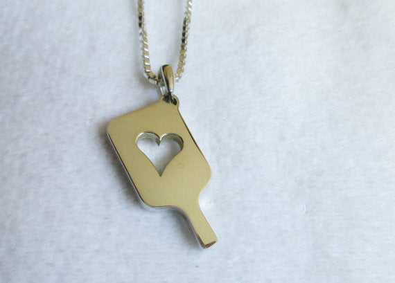 PB&J Sterling Silver Mega Heart Pickleball Pendant (Pb12-2h)